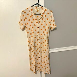Monteau Yellow and White Polka Dot Button Down Dress